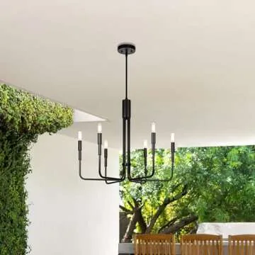 XiNBEi Lighting Chandeliers, 6 Light Chandelier with LED Bulb, Vintage Pendant Lighting Matte Black Finish for Living & Dining Room XB-C1213-6-MBK