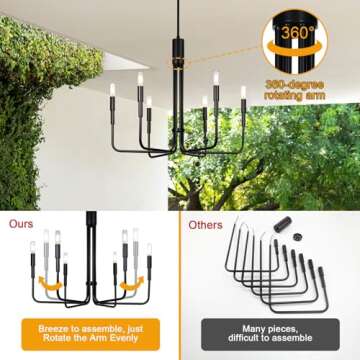 XiNBEi Lighting Chandeliers, 6 Light Chandelier with LED Bulb, Vintage Pendant Lighting Matte Black Finish for Living & Dining Room XB-C1213-6-MBK