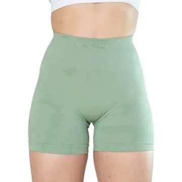 AUROLA CAMO Collection Workout Shorts for Women Subtle Logo Seamless Scrunch Gym Yoga Running Active Short,CAMO-Bean Green,S