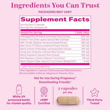 Pink Stork Menopause Supplements for Women - 9 Clinically-Studied Herbs for Perimenopause, Hot Flashes, and Hormone Balance - Ashwagandha, Vitex, Maca Root, Black Cohosh - 60 Capsules