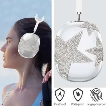 MORWLAT Bling Case Cover for AirPods Max Glittering Rhinestones Stars, Clear Sparkling Cute Soft Cases for Women Accessories Protective Cover for Apple AirPods Max (Stars)