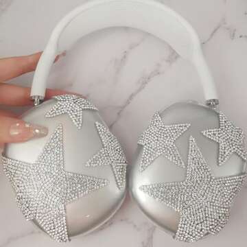 MORWLAT Bling Case Cover for AirPods Max Glittering Rhinestones Stars, Clear Sparkling Cute Soft Cases for Women Accessories Protective Cover for Apple AirPods Max (Stars)