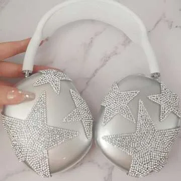 MORWLAT Bling Case Cover for AirPods Max Glittering Rhinestones Stars, Clear Sparkling Cute Soft Cases for Women Accessories Protective Cover for Apple AirPods Max (Stars)