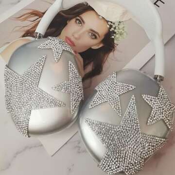 MORWLAT Bling Case Cover for AirPods Max Glittering Rhinestones Stars, Clear Sparkling Cute Soft Cases for Women Accessories Protective Cover for Apple AirPods Max (Stars)