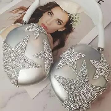 MORWLAT Bling Case Cover for AirPods Max Glittering Rhinestones Stars, Clear Sparkling Cute Soft Cases for Women Accessories Protective Cover for Apple AirPods Max (Stars)