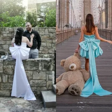 Luxurious BIRENEROBE Satin Bow Cape for Weddings and Events