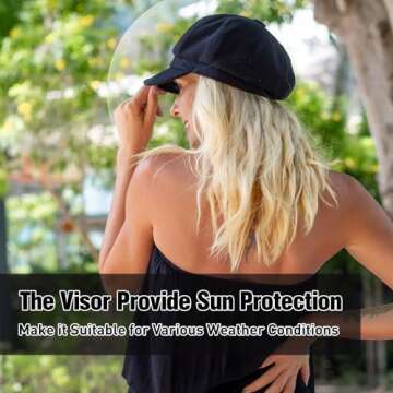 SIGGI Womens Merino Wool Visor Beret Newsboy Cabbie Cap Winter Hats with Lining Spring 67145_black,Medium