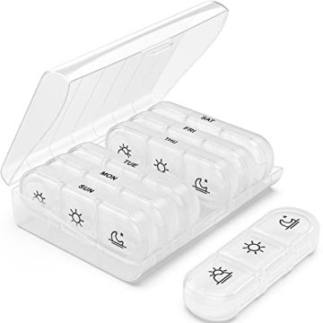 PULIV Weekly Pill Organizer 3 Times a Day, Portable Travel Pill Box 7 Day with Large Pill Containers...