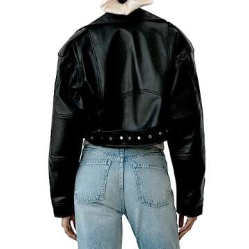 Trendy LY VAREY LIN Faux Leather Cropped Jacket for Women