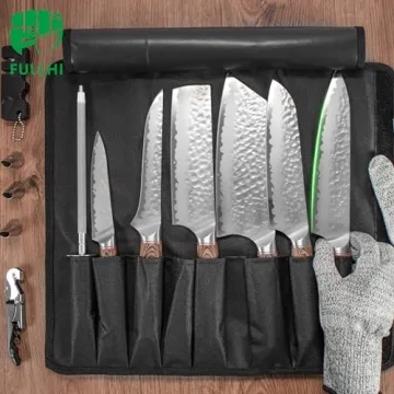 FULLHI Knife Set 13pcs Japanese Knife Set, Premium Japan Stainless Steel Kitchen Knife Set with Knife roll package