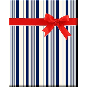 Stylish Navy Blue Stripe Wrapping Paper with Gift Tags