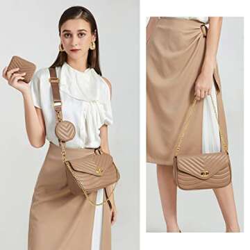 Brown Purse Crossbody with Coin Purse for Women Quilted Small Purses Shoulder bag for Women Lightweight Cross body Bags Trendy Purse and Handbags