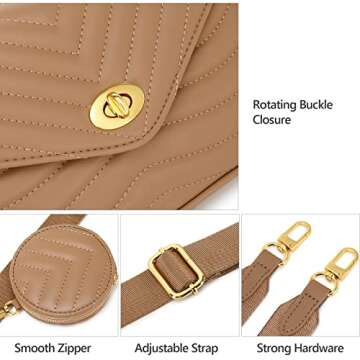 Brown Purse Crossbody with Coin Purse for Women Quilted Small Purses Shoulder bag for Women Lightweight Cross body Bags Trendy Purse and Handbags