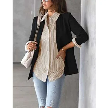 Lingjiazi Womens Striped Button Down Shirts Long Sleeve Collared Business Office Work Blouses Shirts Tops with Pocket (0293-Khaki-S)