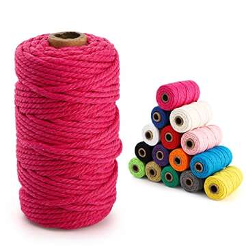 ZEAYEA 15 Rolls Macrame Cord, 3mm x 480 Yards Natural Cotton Macrame Rope, 4-Strand Twisted Soft Cot...