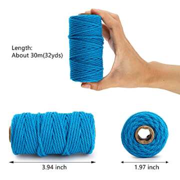 ZEAYEA 15 Rolls Macrame Cord, 3mm x 480 Yards Natural Cotton Macrame Rope, 4-Strand Twisted Soft Cotton Twine String Cord for Artworks, Wall Hanging, Plant Hangers, Crafts, Knitting, 15 Colors
