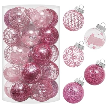 60MM Clear Christmas Ornaments Set - 25PCS Pink Decorations