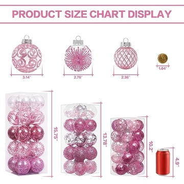 60MM Clear Christmas Ornaments Set - 25PCS Pink Decorations
