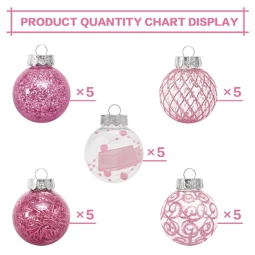 60MM Clear Christmas Ornaments Set - 25PCS Pink Decorations