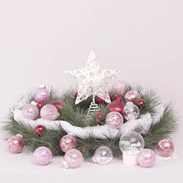 60MM Clear Christmas Ornaments Set - 25PCS Pink Decorations
