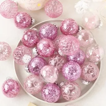 60MM Clear Christmas Ornaments Set - 25PCS Pink Decorations