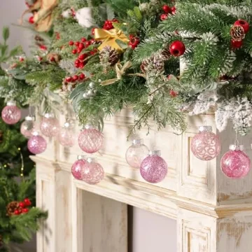 60MM Clear Christmas Ornaments Set - 25PCS Pink Decorations