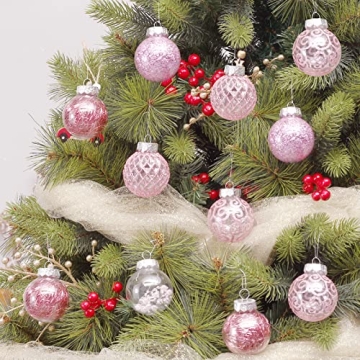 60MM Clear Christmas Ornaments Set - 25PCS Pink Decorations
