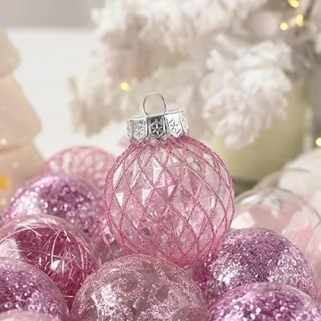60MM Clear Christmas Ornaments Set - 25PCS Pink Decorations