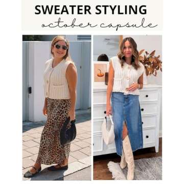 Flygo Womens Crop Knit Vest Top Chunky Crochet Button Cardigan Sweater Vests Sleeveless 2024 Fall Sweaters Tops(Beige-M)