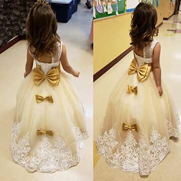 Princess Gold Long Girls Pageant Dresses Kids Prom Puffy Tulle Ball Gown US 6