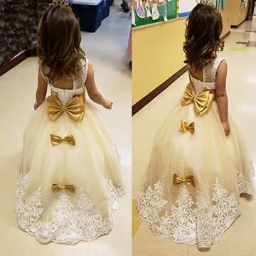 Princess Gold Long Girls Pageant Dresses Kids Prom Puffy Tulle Ball Gown US 6