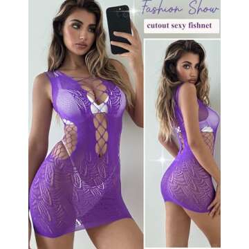 Avidlove Womens Fishnet Lingerie Mini Chemise Negligee Babydoll Club Outfits Sexy Lingerie Sexy Cut ...