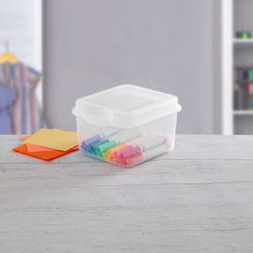 Sterilite 12-Pack FlipTop Stackable Square Small Storage Bin with Hinging Lid, Clear