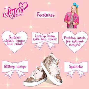 JoJo Siwa Girls High Top Fashion Sneakers, Rose Gold (US Toddler, Size 5)