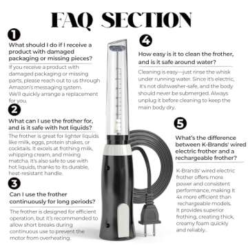 K-Brands Corded Electric Milk Frother with Plug in - Handheld Electric Whisk Stirrer Whipper - Foam Maker for Coffee, Latte, Cappuccino, Hot Chocolate – Powerful Drink Mixer