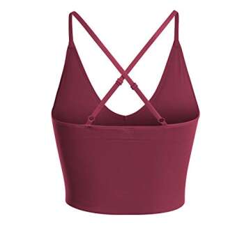 Design by Olivia Women's Casual Seamless Padded Workout Sports Bra Cami Cropped Yoga Tank Top with Adjustable Straps Burgundy SM