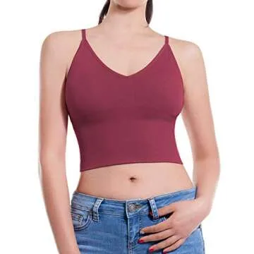 Design by Olivia Women's Casual Seamless Padded Workout Sports Bra Cami Cropped Yoga Tank Top with Adjustable Straps Burgundy SM