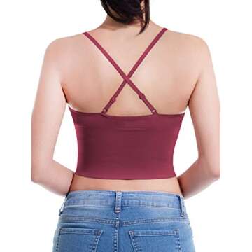 Design by Olivia Women's Casual Seamless Padded Workout Sports Bra Cami Cropped Yoga Tank Top with Adjustable Straps Burgundy SM
