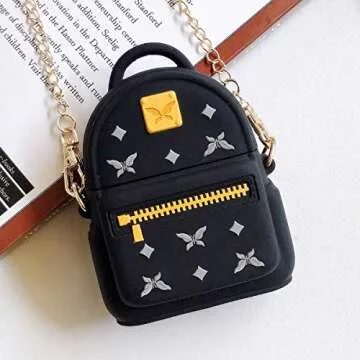 MOLOVA Case for Airtag,Silicone 3D Cute Funny Cartoon Character Kawaii Bag Airtag Cover Shock Proof Compatiable with Wireless Charging Case for Kids Girls Teens Women Boys (Black Backpack)