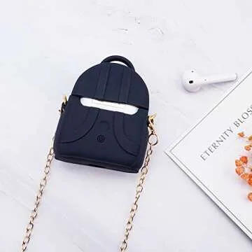 MOLOVA Case for Airtag,Silicone 3D Cute Funny Cartoon Character Kawaii Bag Airtag Cover Shock Proof Compatiable with Wireless Charging Case for Kids Girls Teens Women Boys (Black Backpack)