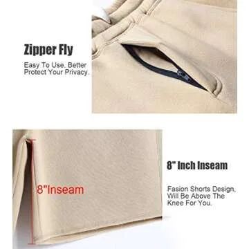 caloleyng Mens Cotton 8" Long Casual Lounge Fleece Shorts Pockets Jogger Athletic Workout Gym Sweat Shorts Khaki