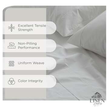 Linen Home 100% Cotton Percale Sheets King Size, White, Deep Pocket, 4 Pieces Set - 1 Flat, 1 Deep P...