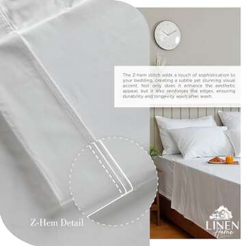 Linen Home 100% Cotton Percale Sheets King Size, White, Deep Pocket, 4 Pieces Set - 1 Flat, 1 Deep Pocket Fitted Sheet and 2 Pillowcases, Crisp Cool and Strong Bed Linen