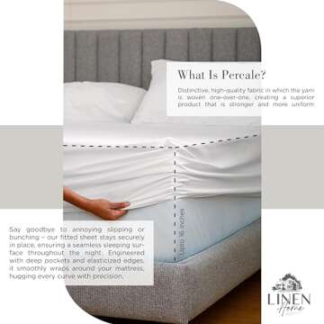 Linen Home 100% Cotton Percale Sheets King Size, White, Deep Pocket, 4 Pieces Set - 1 Flat, 1 Deep Pocket Fitted Sheet and 2 Pillowcases, Crisp Cool and Strong Bed Linen