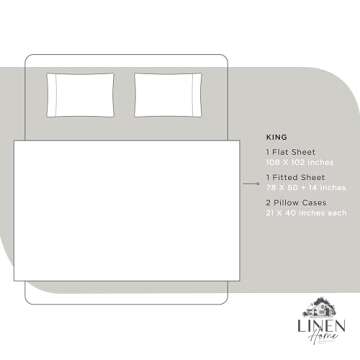 Linen Home 100% Cotton Percale Sheets King Size, White, Deep Pocket, 4 Pieces Set - 1 Flat, 1 Deep Pocket Fitted Sheet and 2 Pillowcases, Crisp Cool and Strong Bed Linen