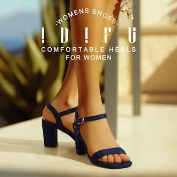 IDIFU Women's Blue Heels Size 8.5 IN3 Chunky Heels for Women Dressy Square Toe Heels Slingback Block...