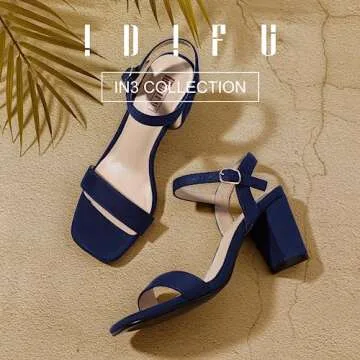 IDIFU Women's Blue Heels Size 8.5 IN3 Chunky Heels for Women Dressy Square Toe Heels Slingback Block Heels Sandals for Wedding Bridal Evening Homecoming Prom (Blue Suede)