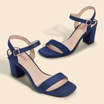 IDIFU Women's Blue Heels Size 8.5 IN3 Chunky Heels for Women Dressy Square Toe Heels Slingback Block Heels Sandals for Wedding Bridal Evening Homecoming Prom (Blue Suede)