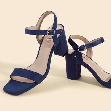 IDIFU Women's Blue Heels Size 8.5 IN3 Chunky Heels for Women Dressy Square Toe Heels Slingback Block Heels Sandals for Wedding Bridal Evening Homecoming Prom (Blue Suede)