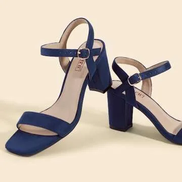 IDIFU Women's Blue Heels Size 8.5 IN3 Chunky Heels for Women Dressy Square Toe Heels Slingback Block Heels Sandals for Wedding Bridal Evening Homecoming Prom (Blue Suede)